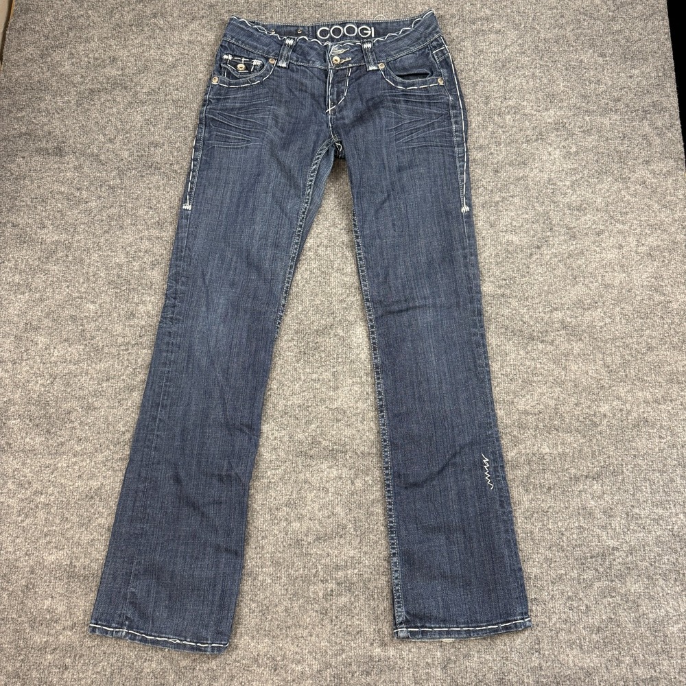 VTG COOGI Womens Jeans 7 Low Rise Bootcut Y2K Contrast Stitch Flap Pocket Preppy